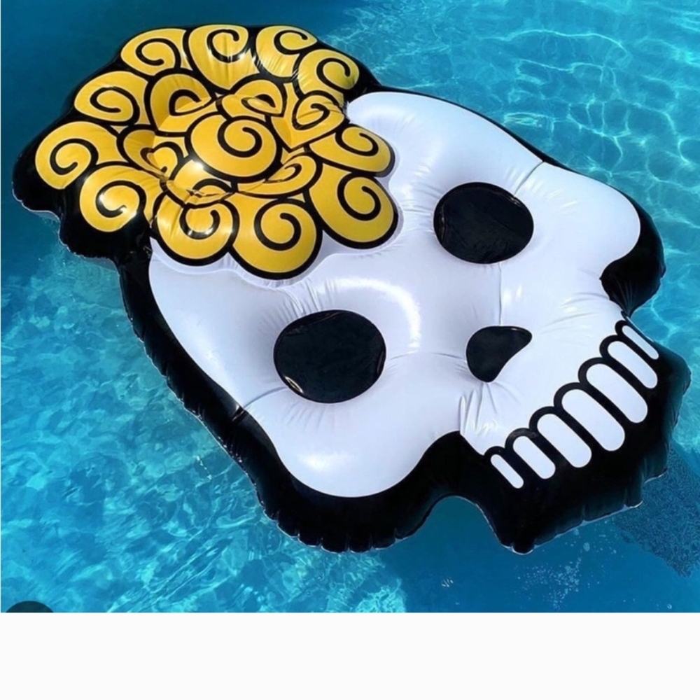 Amika 5 Ft Sugar Skull Pool Float with Yellow Swirls